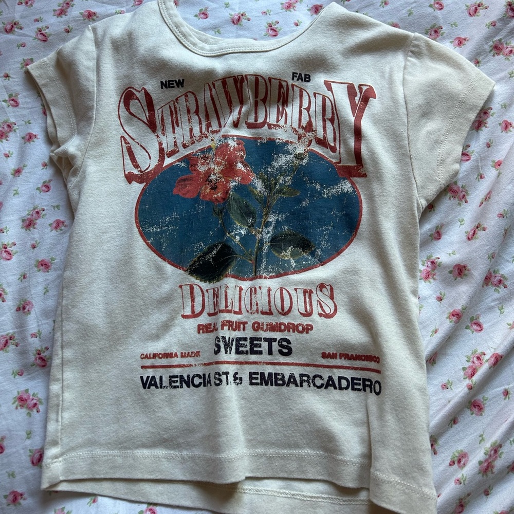 urban outfitters strawberry shirt - cream GOOD CONDITION